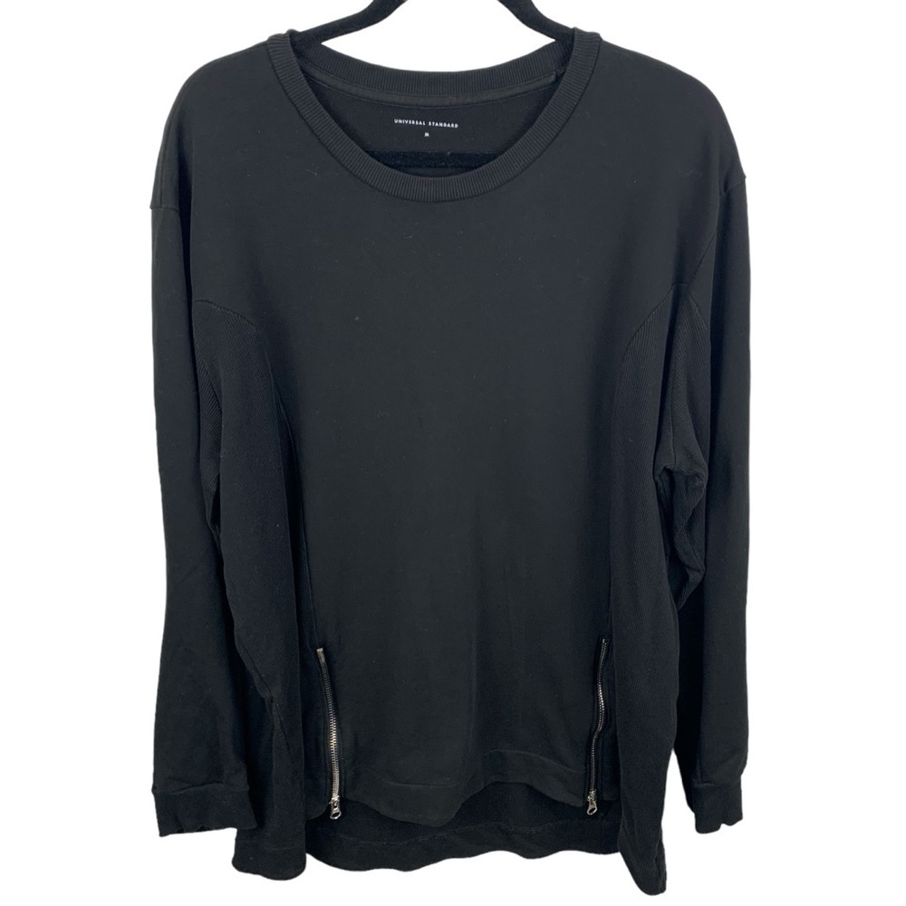 Universal Standard sz M Black Sweatshirt Pullover Zipper Accents Oversized